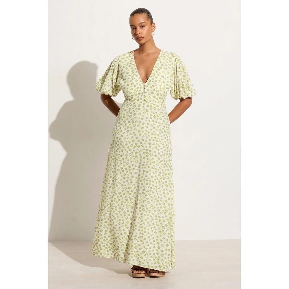 Faithfull The Brand Rubinetti Maxi Dress Gita Retro Floral Green $209 Size 10